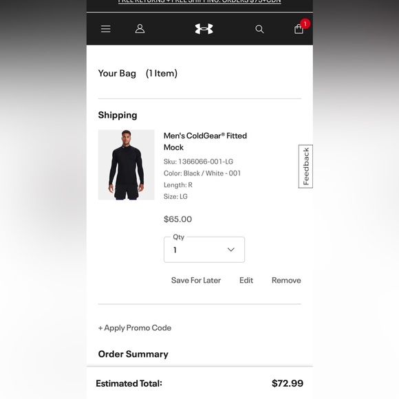 Mens Size Large Under Armour Coldgear Fitted Mock neck - Picture 5 of 5